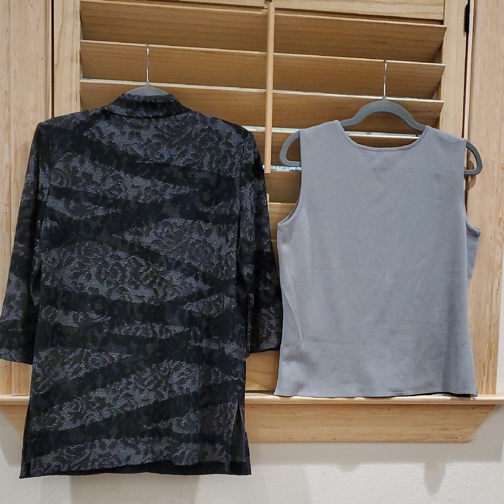 Ming Wang Black Lace Jacket with Gray Sleeveless Top - Picture 2 of 13